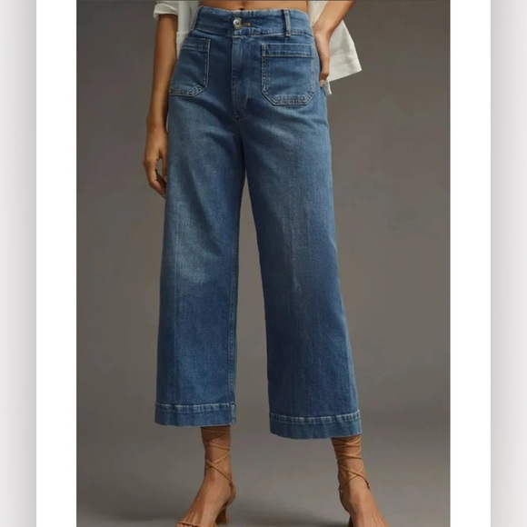 Pilcro Denim - Pilcro Wide Leg Jeans Skipper Blue High Rise Denim Minimalist Size 26 Casual